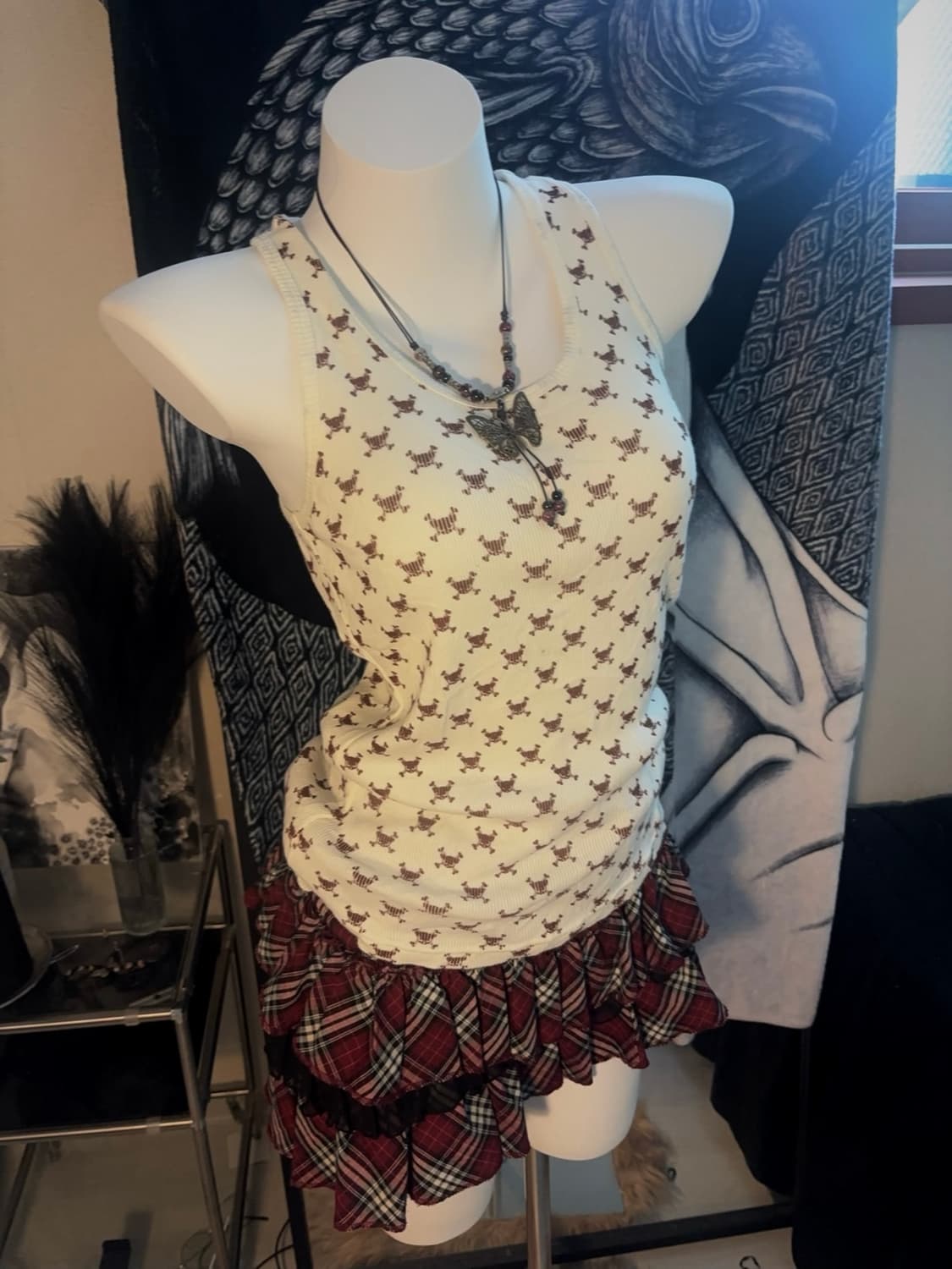 Punk skull sleeveless & checkered skirt 상품이미지2