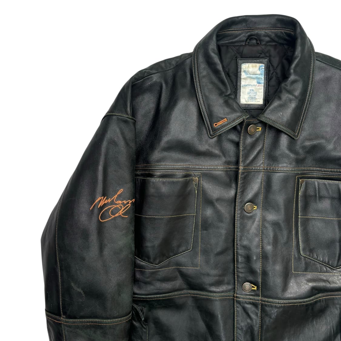 90s PLATINUM FUBU 무하마드 알리 리얼 레더 자켓 2XL 상품이미지5