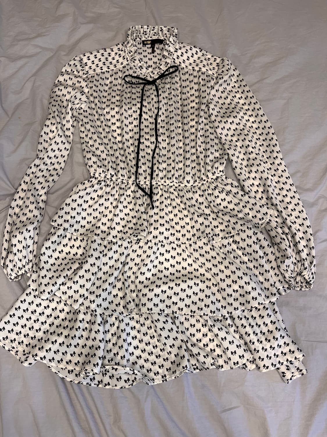 maje 마쥬 리본 크림 캉캉 쉬폰 원피스_36 사이즈 상품이미지1