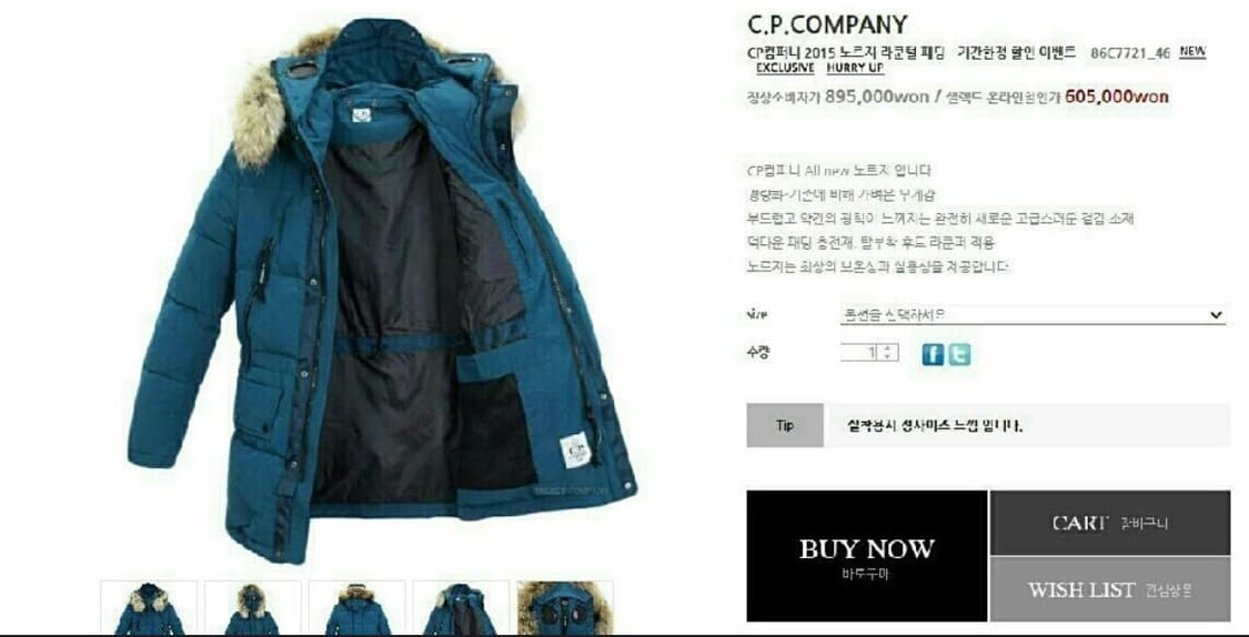정품 C.P. COMPANY 노르지패딩 95 상품이미지2