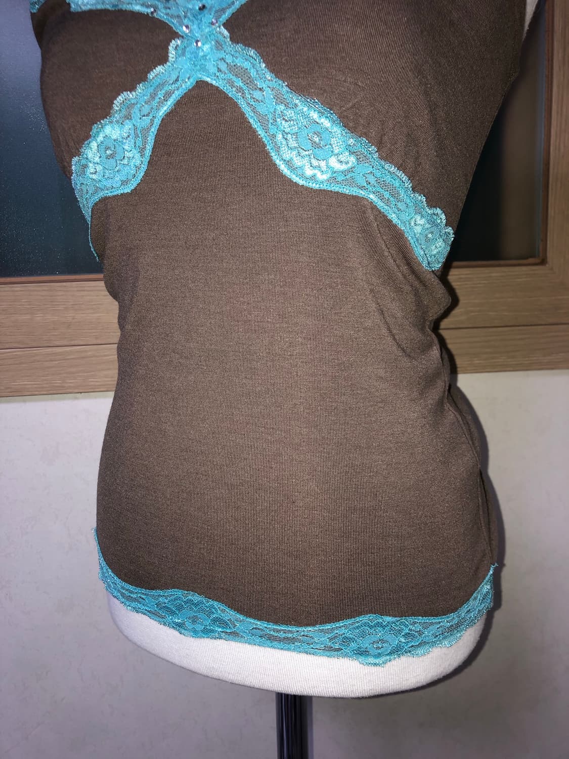 빈티지 구제 y2k 키치 레이스 큐빅 슬리브리스 나시 상품이미지6