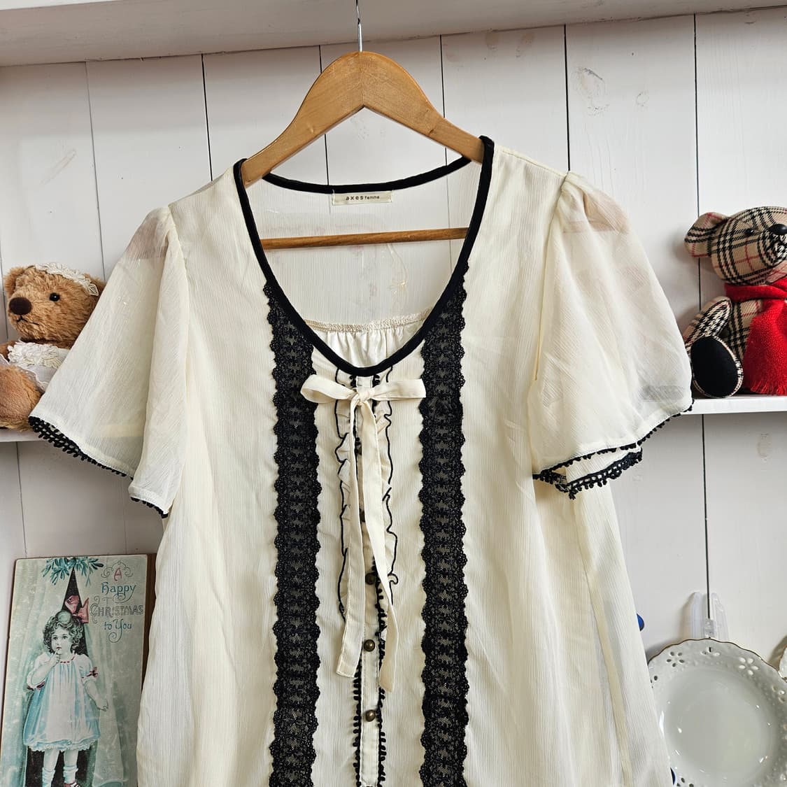 0327(axes femme) 레이스 리본 쉬폰 블라우스 상품이미지4