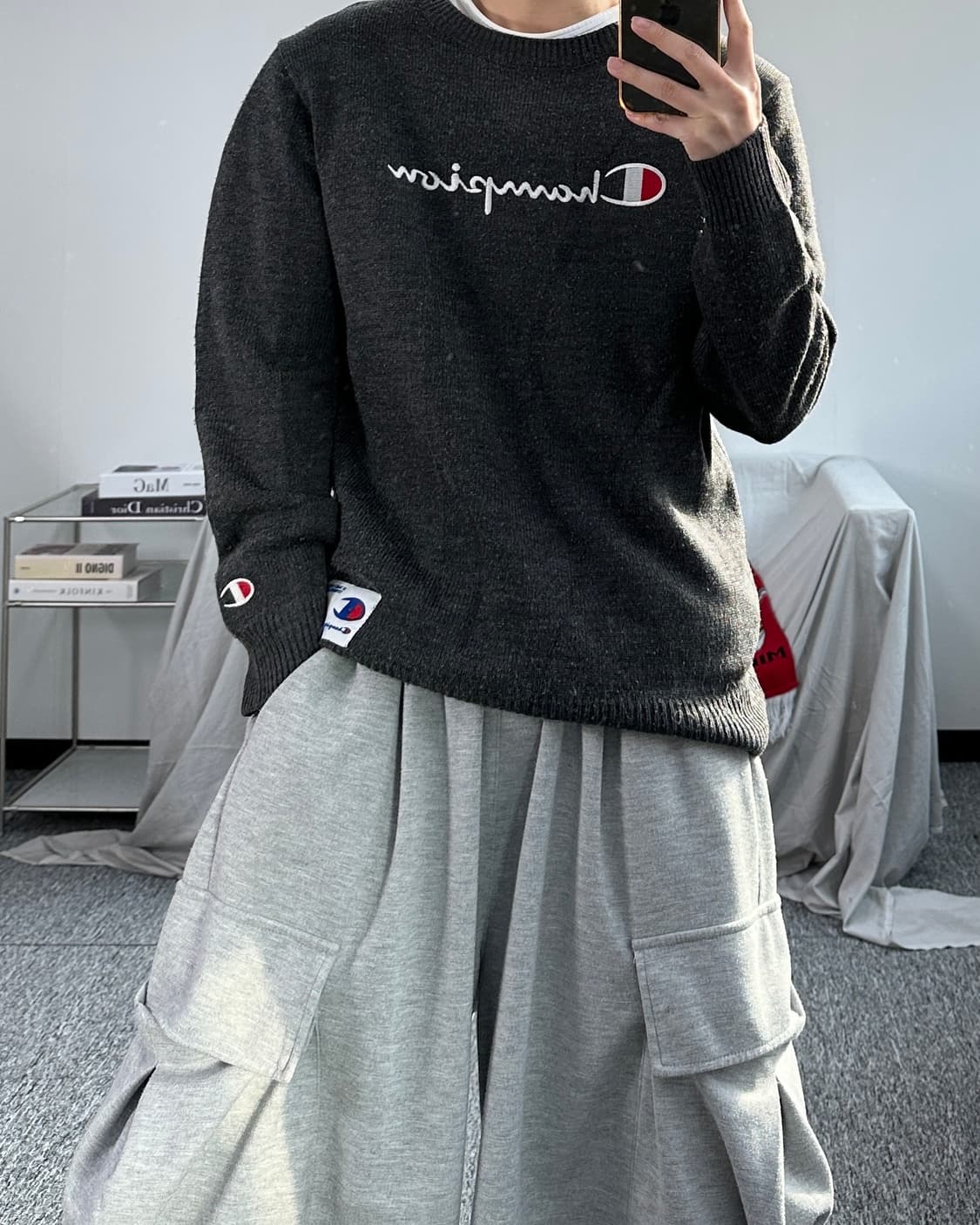 챔피온 빅로고 차콜 니트 L 상품이미지3