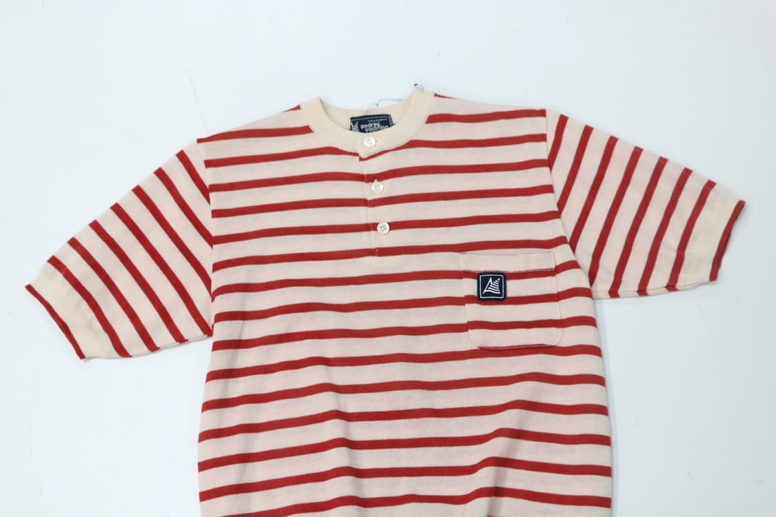 Pedrini Yachting 빈티지 레드 스트라이프 헨리넥 니트 (M) 상품이미지3