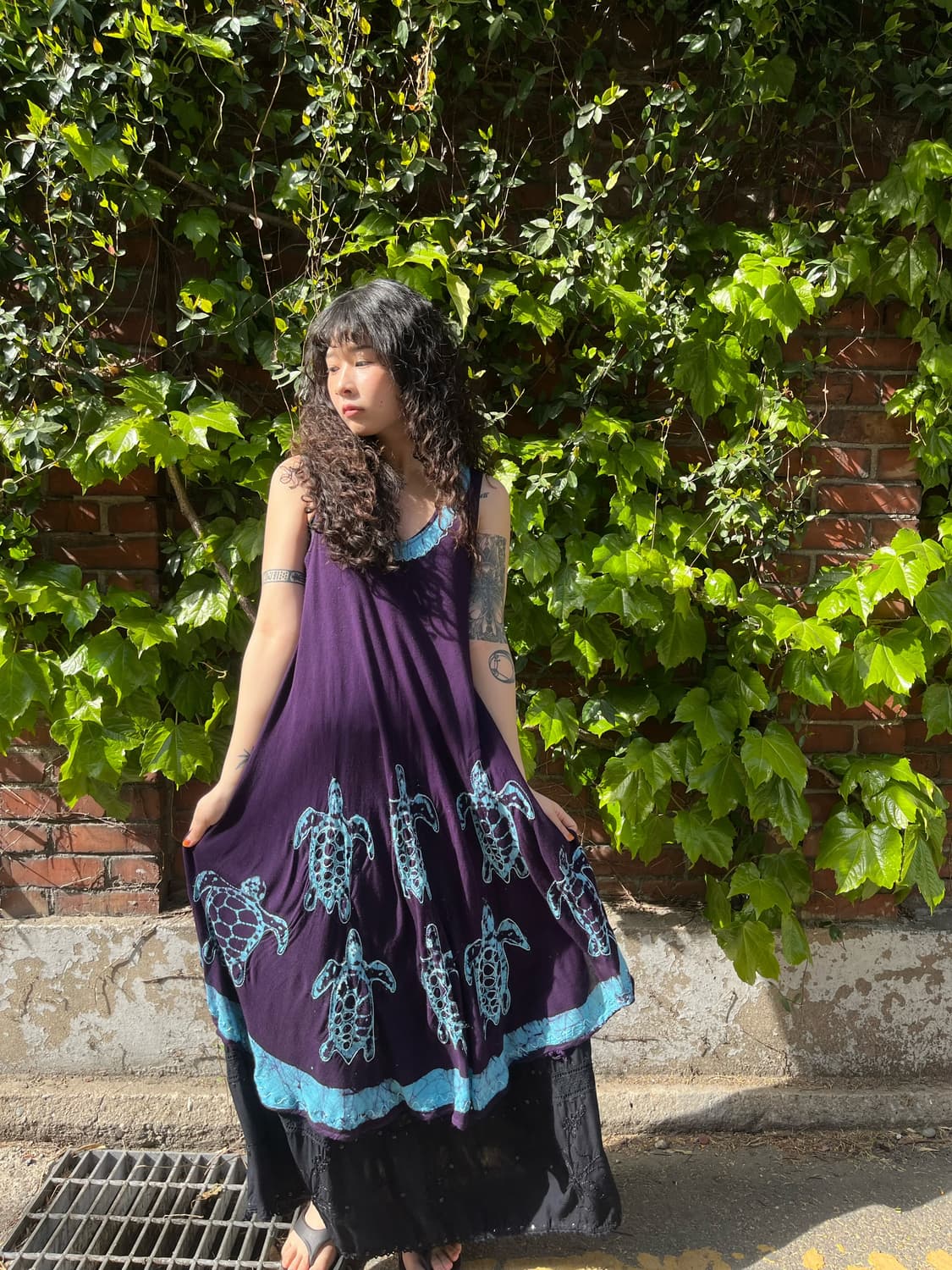 바다 거북이 자수 미디 원피스 상품이미지2