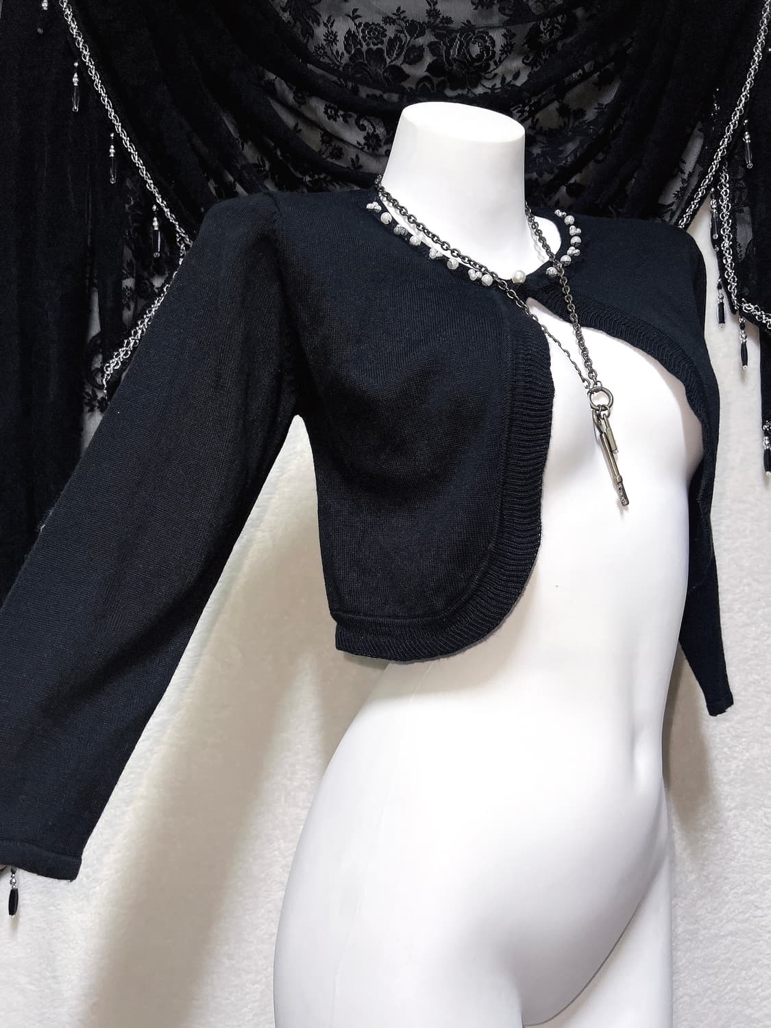 로맨틱갸루 로걀 고딕 고스로리 블랙 진주 크롭 볼레로 가디건 핀터 페어리 상품이미지1