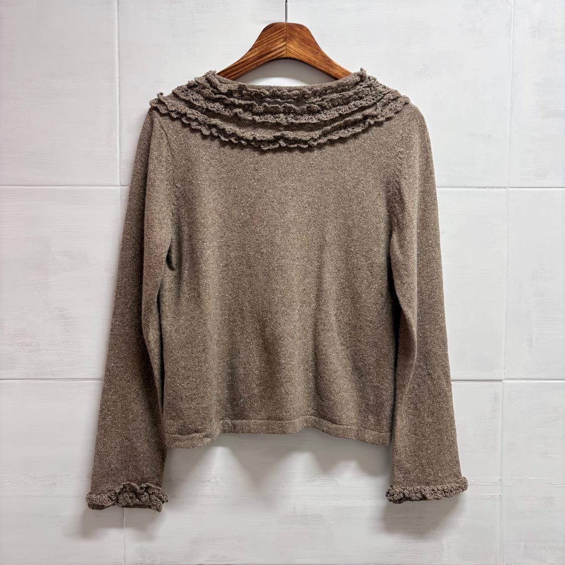 오트밀 보카시 프릴 레이스 울 앙고라 실크 가디건 JPN 상품이미지4