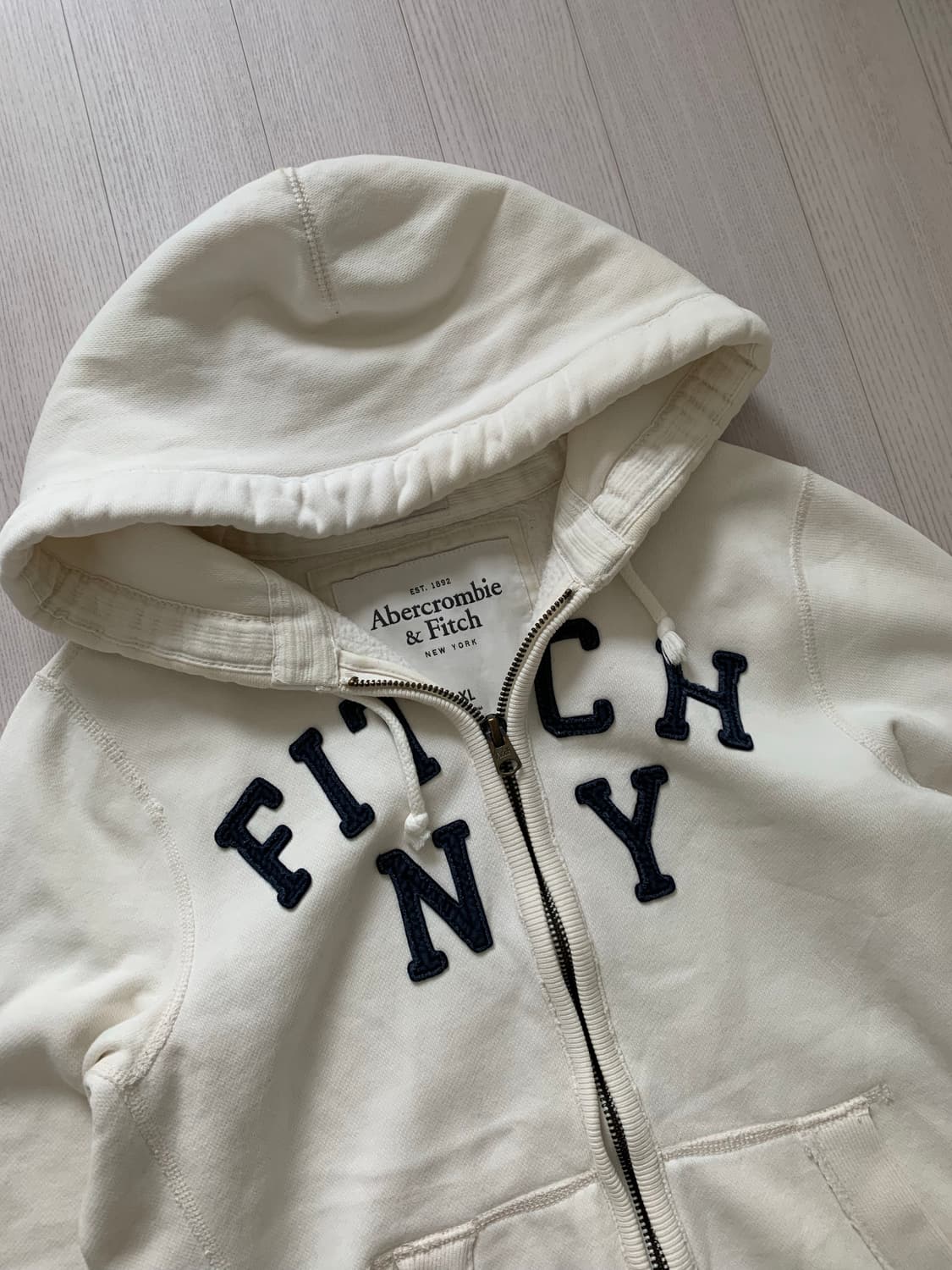아베크롬비 자수로고 화이트 헤비코튼 후드집업 상품이미지6