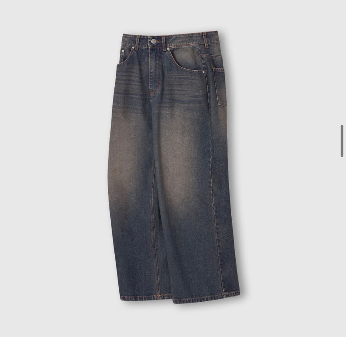 (새상품)(L)리메인세컨드 빈티지 캣워싱 와이드 데님 팬츠[옐로우 워싱] 상품이미지7