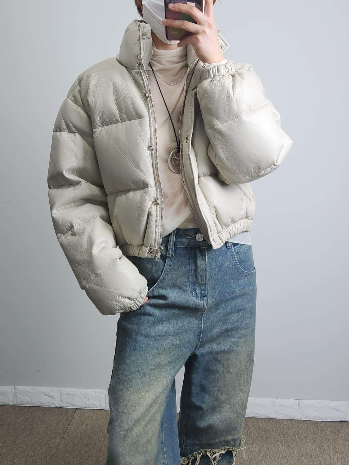 크롭 레더 패딩 점퍼 상품이미지2