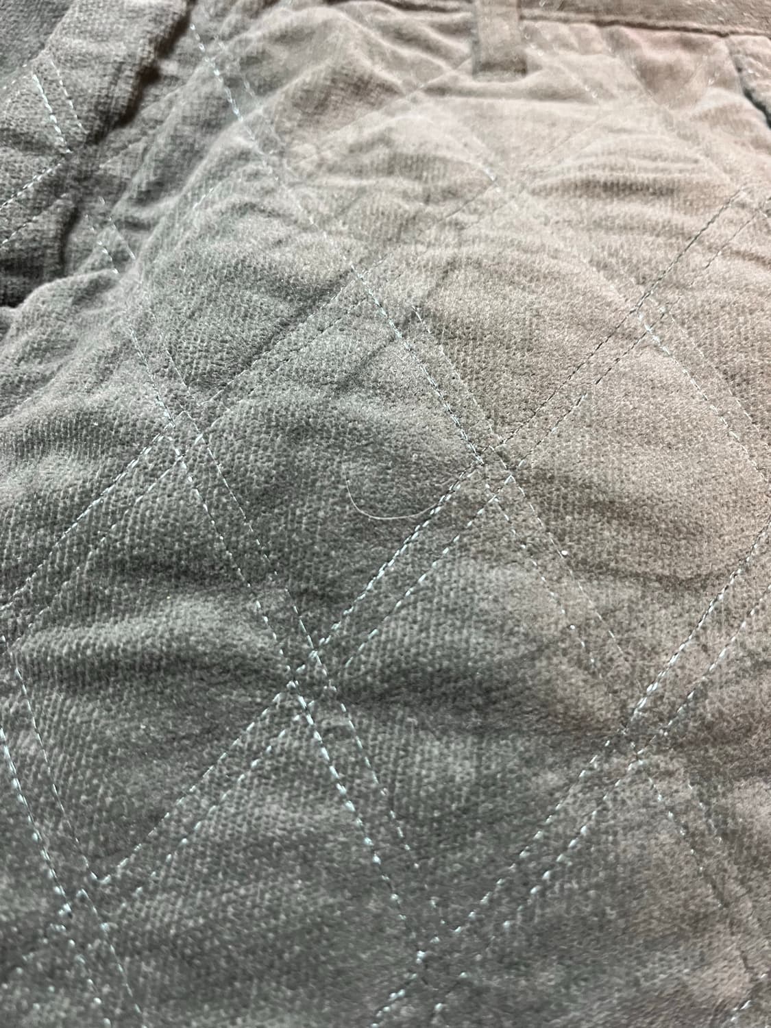 빈티지 퍼 트리밍 퀼팅 카키 하프팬츠 상품이미지3