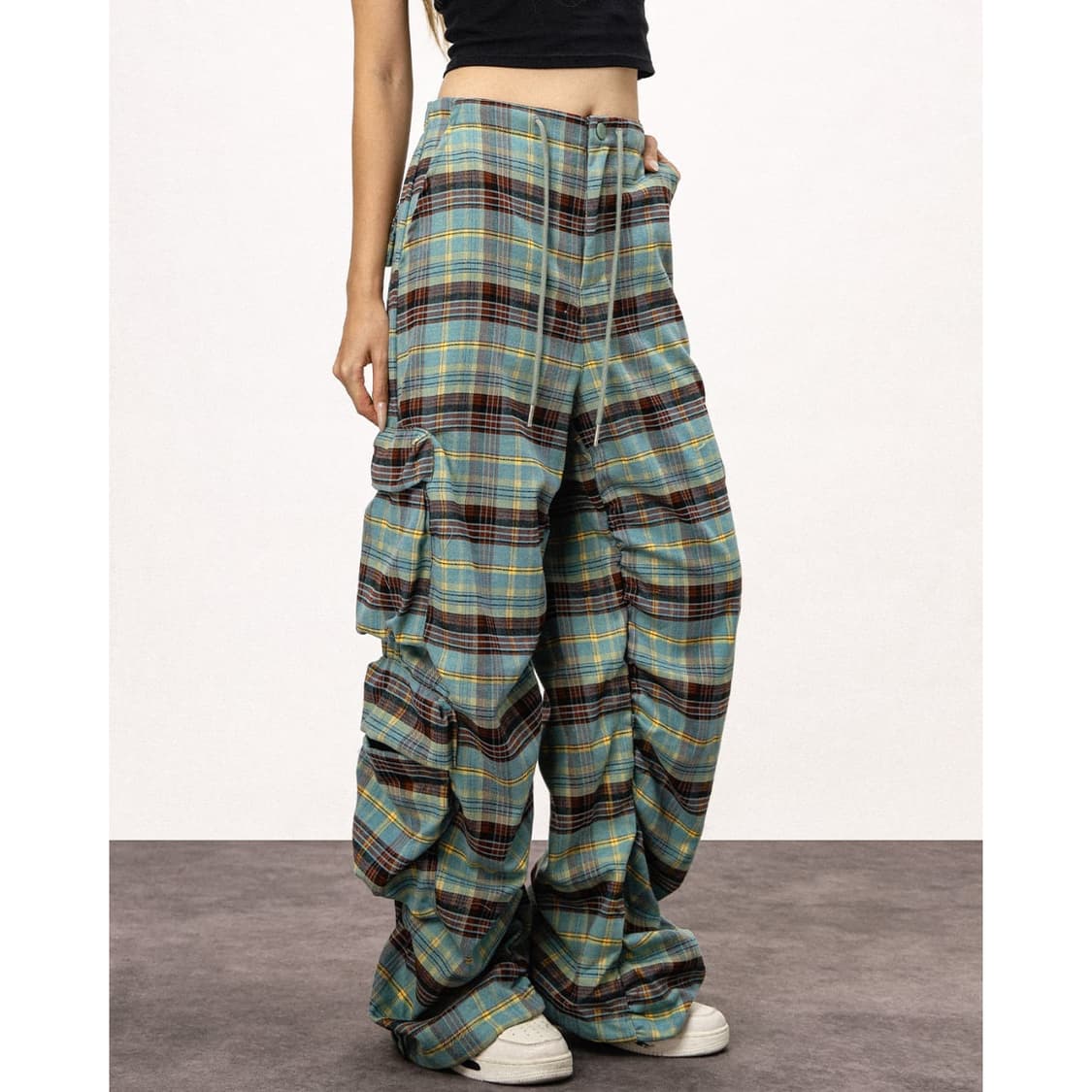 빈티지 스트릿 펑크 에이블리 쉬인 무신사 지그재그 체크 카고 와이드 팬츠 상품이미지1