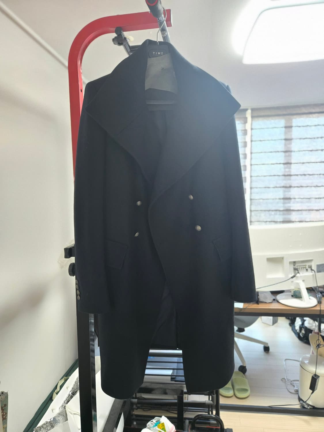 타임옴므 하이넥 더블 코트(검정) 상품이미지7