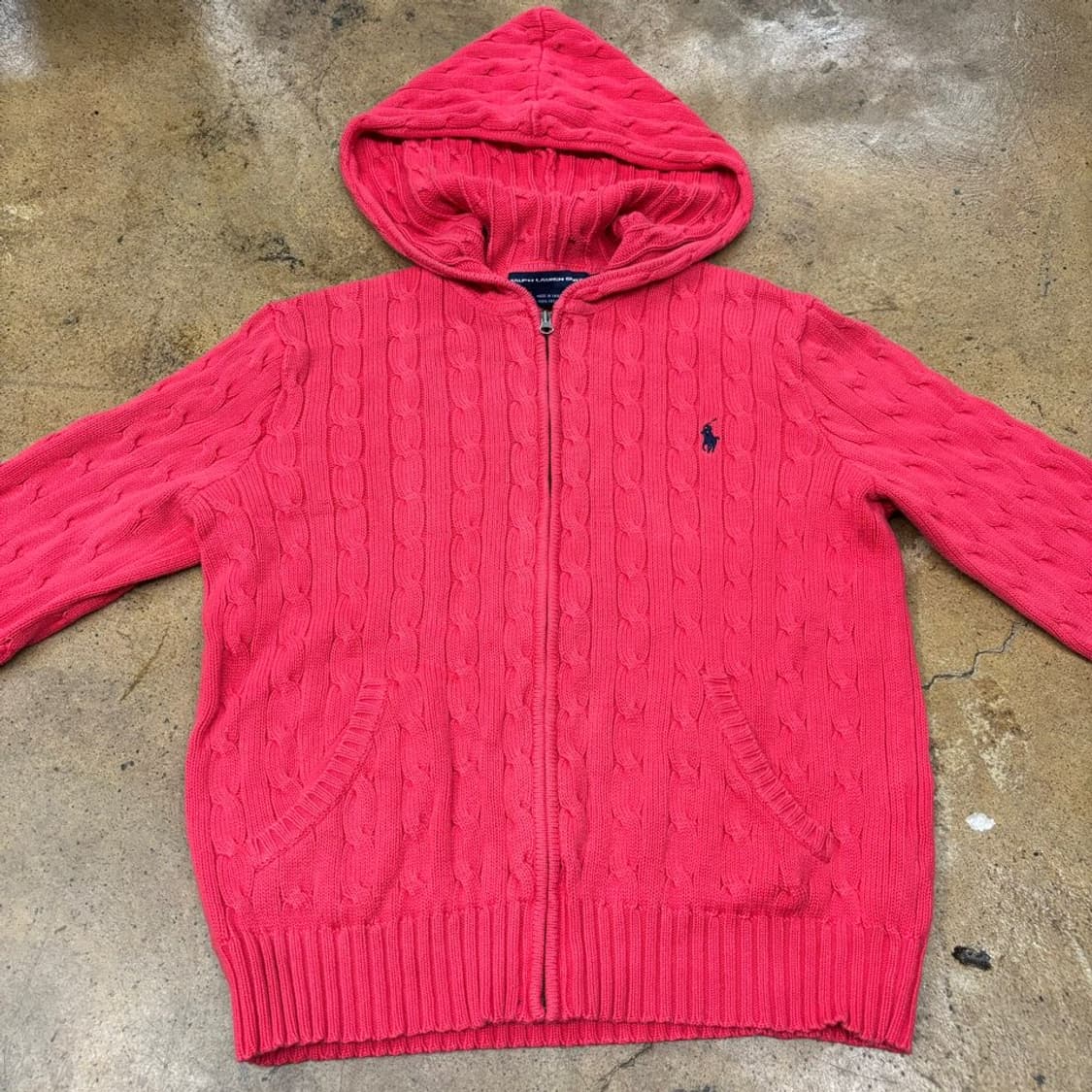 폴로 랄프로렌 형광 핑크 레드 꽈베기 니트 후드집업  상품이미지3