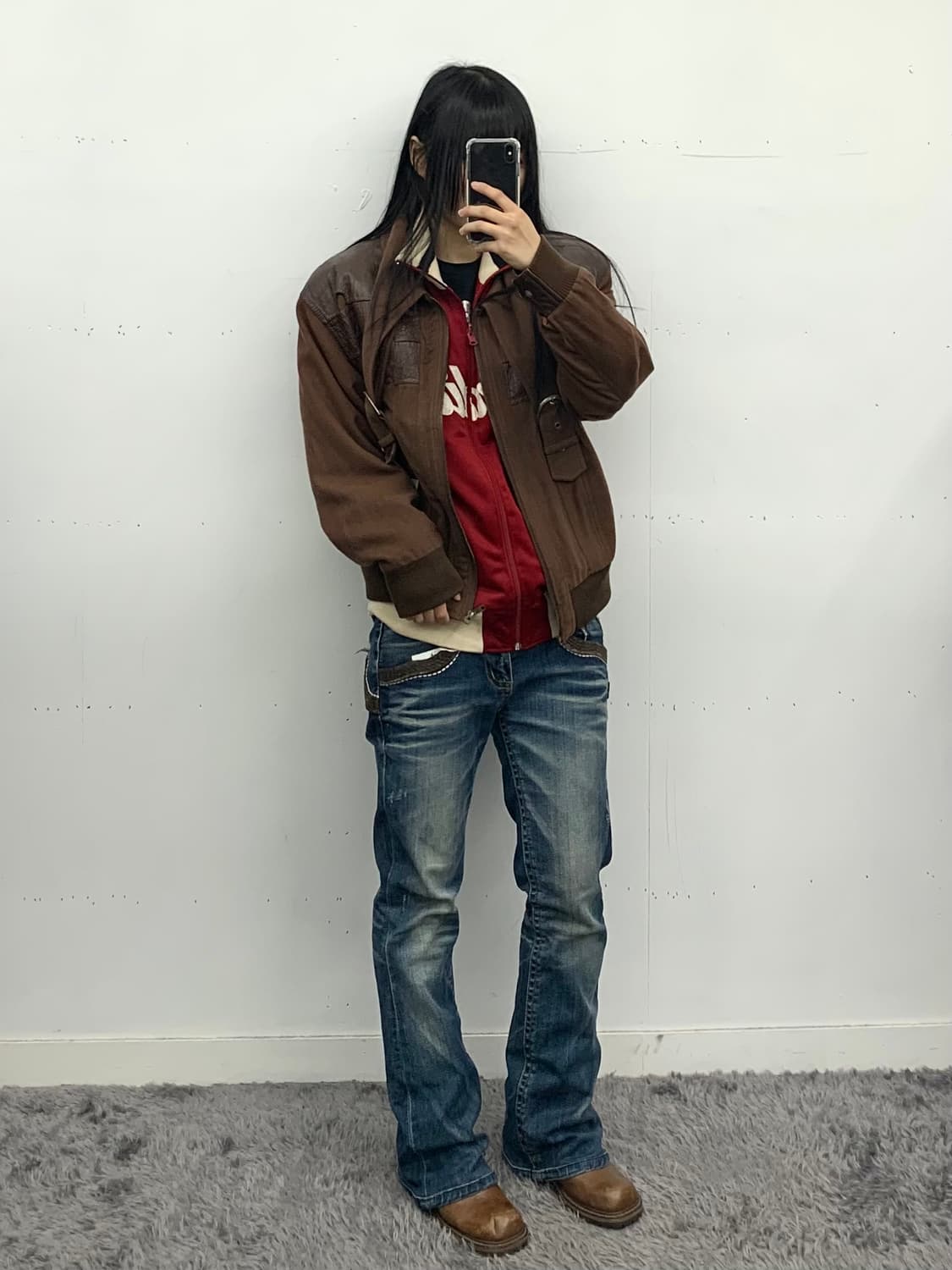 Lolita jeans 레더 디테일 로우라이즈 팬츠 상품이미지1