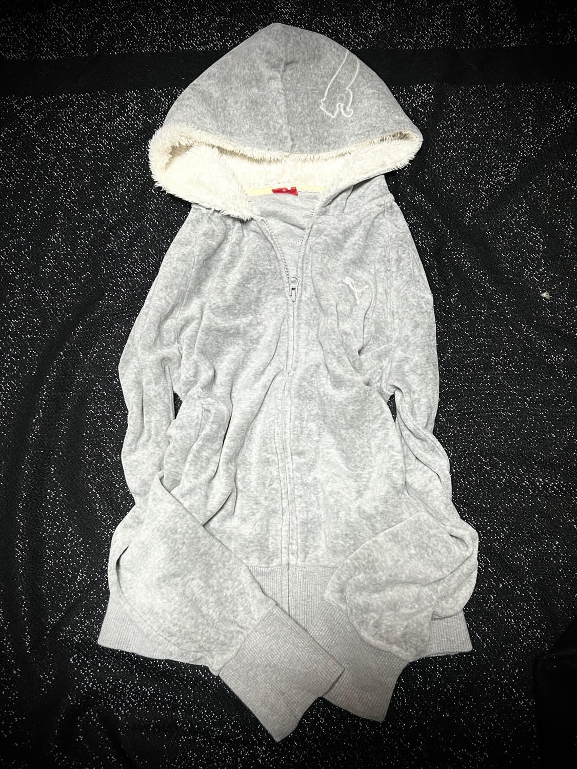 *rare* 2000s JPN 퓨마 그레이 벨벳 양털 후드집업 상품이미지1