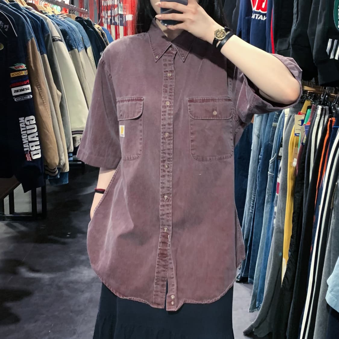 [IM] Carhartt 칼하트 데님 반팔 셔츠 레드 브라운 상품이미지2