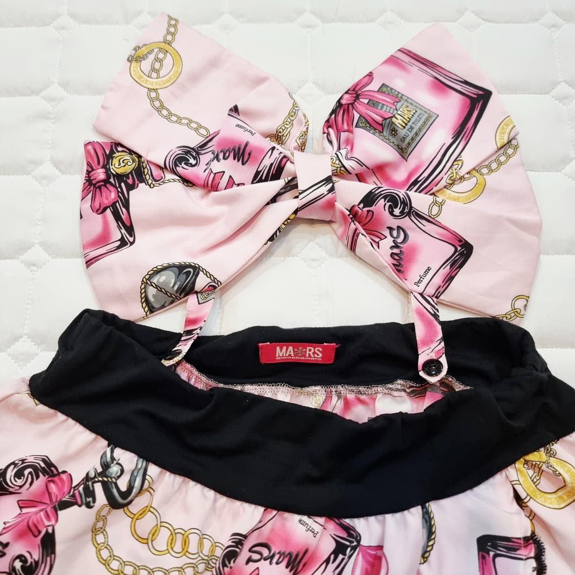 MARS(마즈) 핑크 퍼퓸 빅리본 언발 미니 스커트 상품이미지3