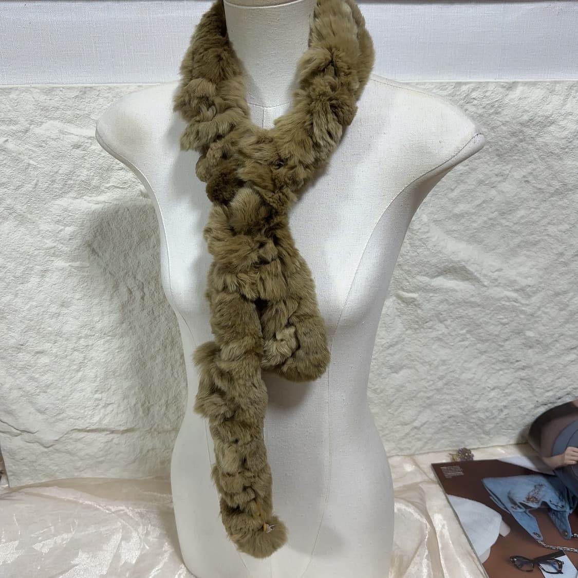 빈티지 아보카도 그린 토끼털 목도리 스카프 상품이미지1
