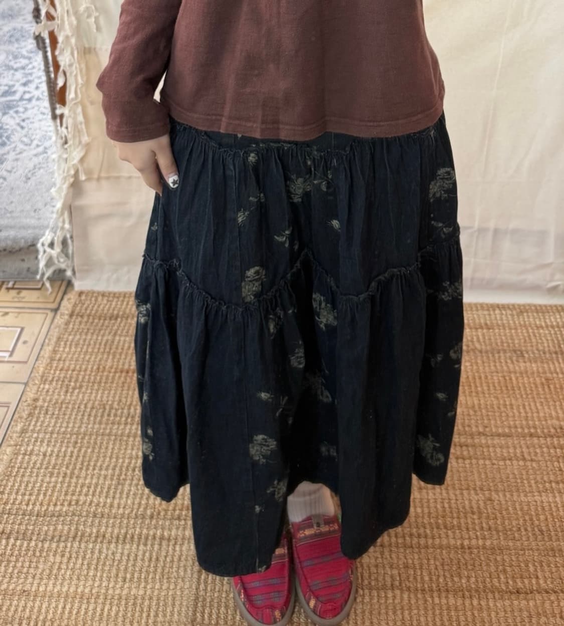 flower denim volume skirt 상품이미지1