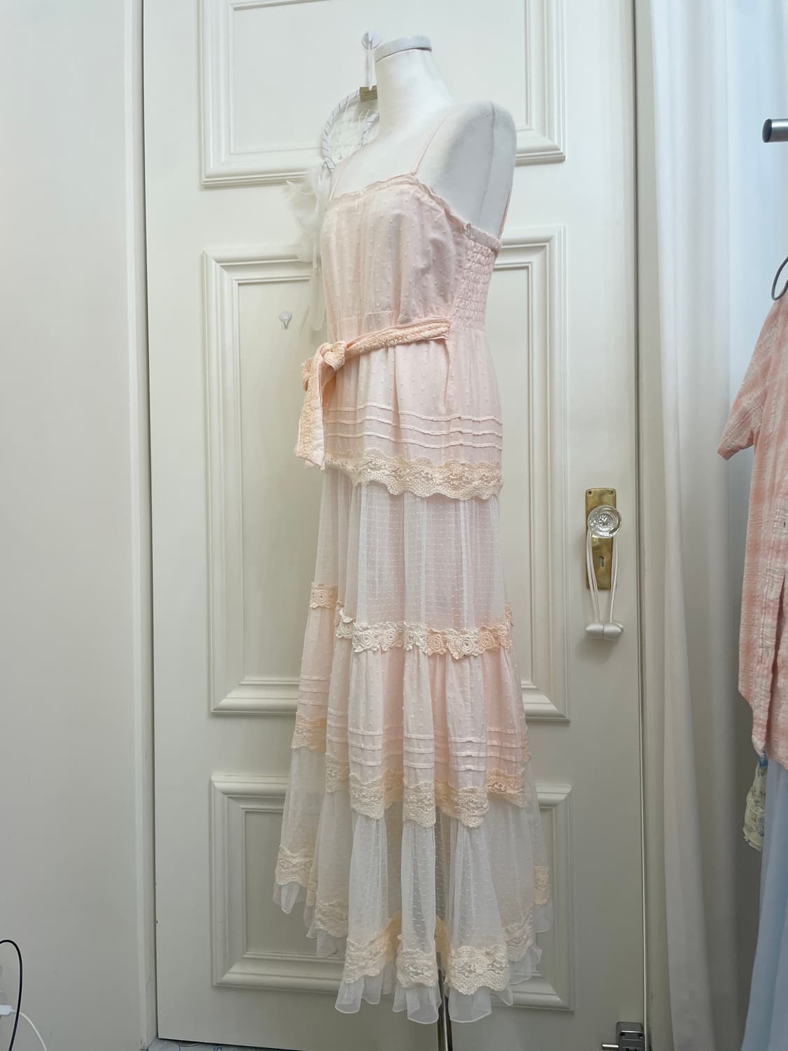 coral dot lace belt point cotton long op 상품이미지2