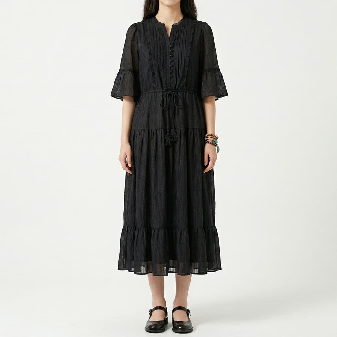 ​써스데이아일랜드 테슬 포인트 티어드 롱 원피스 (M 상품이미지1