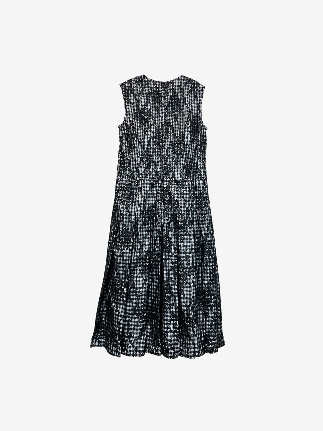 Lace Check Long Dress - Black 상품이미지8