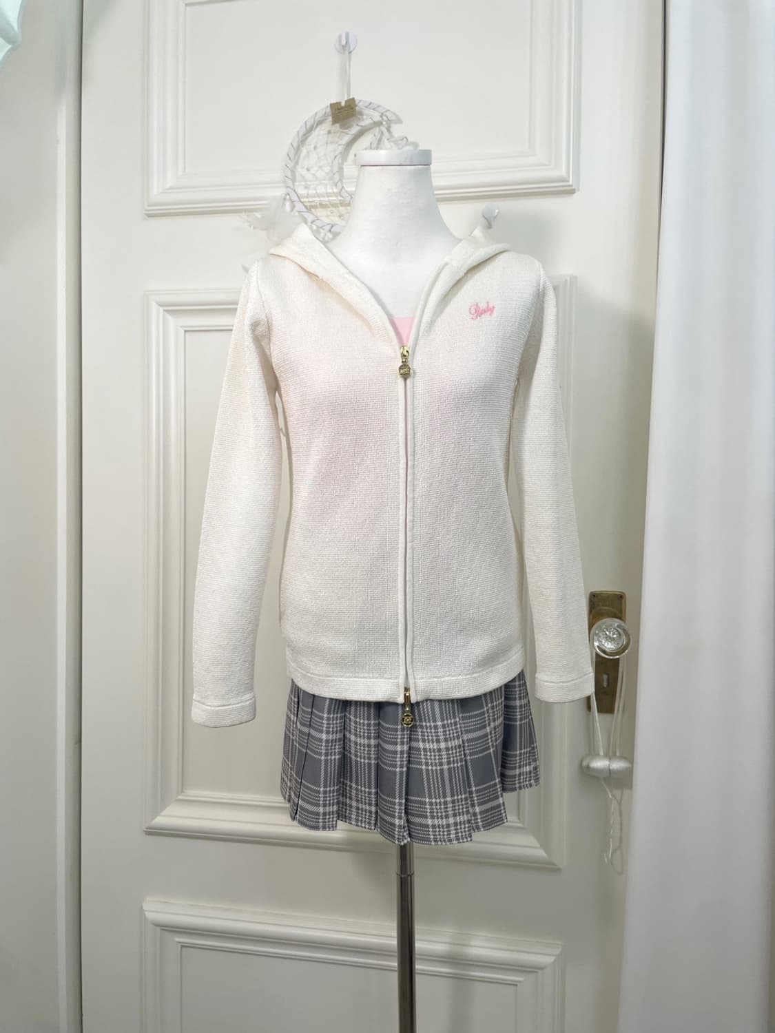 gray pink check pleats mini skirt 상품이미지6