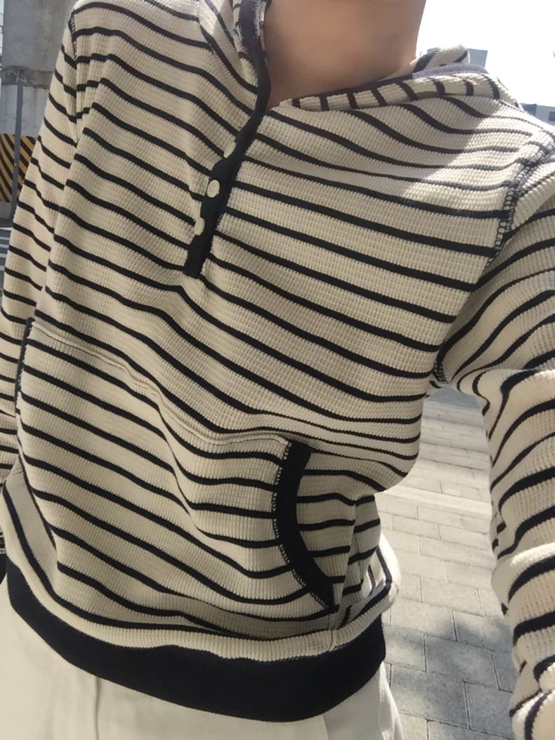 로버티 ROBERTY STRIPE WAFFLE HOOD TEE 상품이미지4