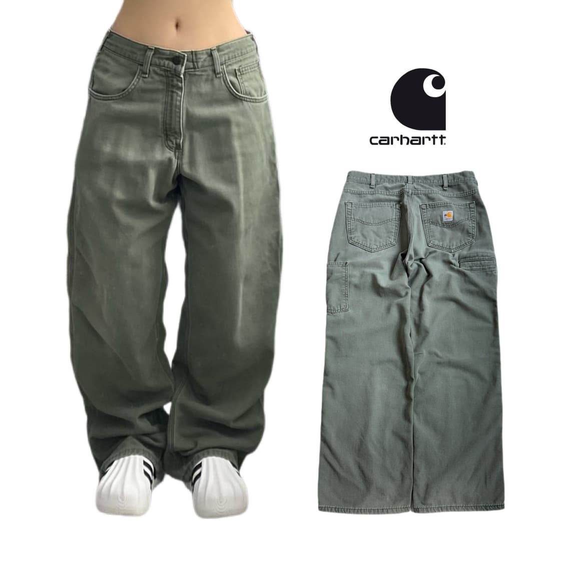 칼하트 OG 모스그린 카펜터 와이드 워크팬츠 상품이미지1