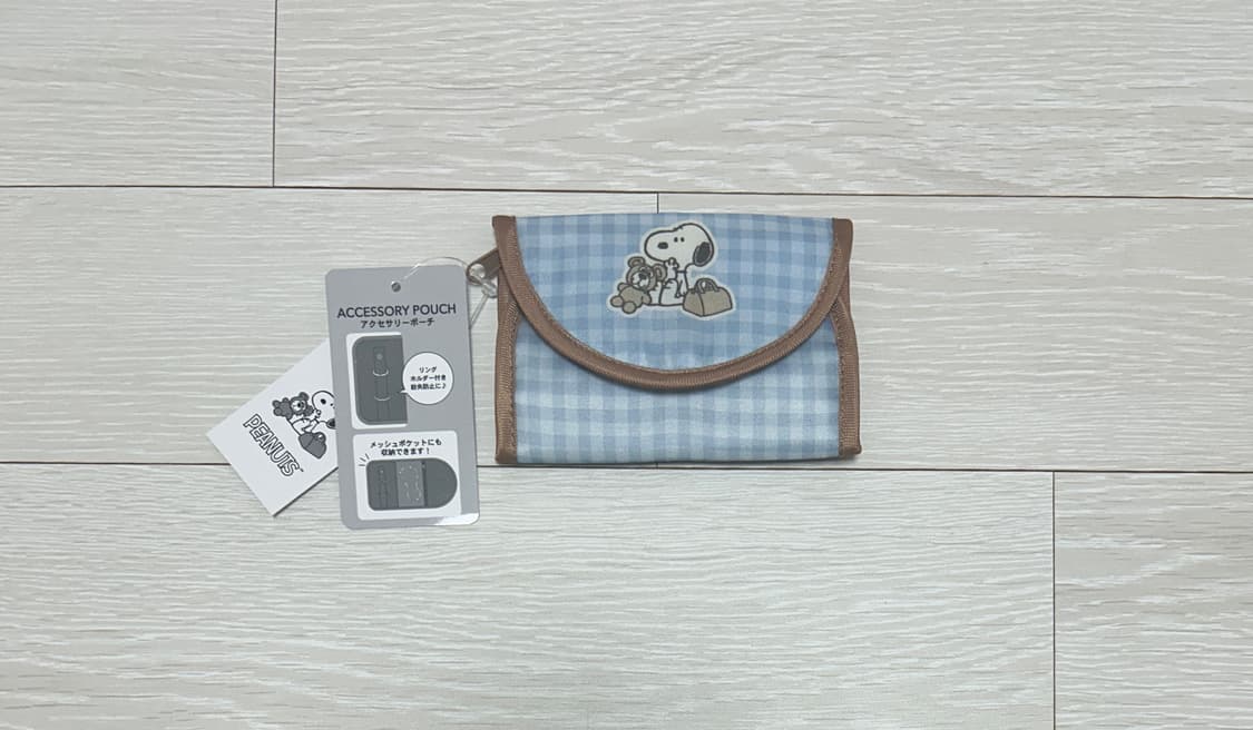 스누피 곰돌이 가방 블루 체크 악세사리 파우치 상품이미지1