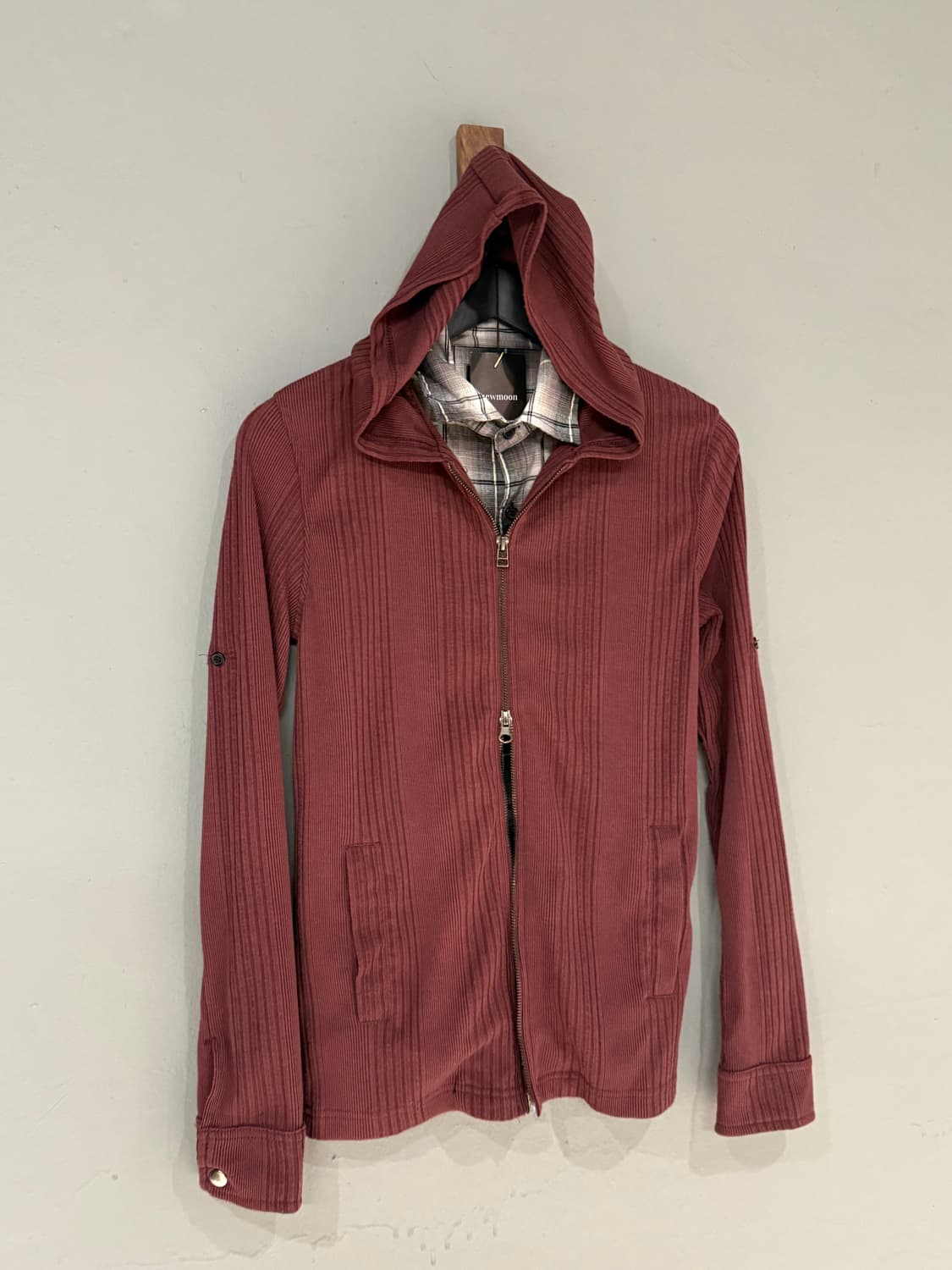 check shirt layered ribbed hood zip-up 상품이미지9