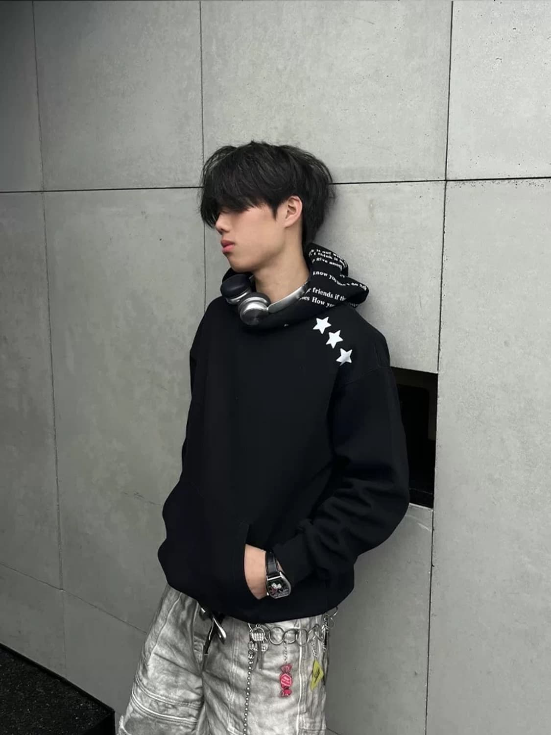 스타 포인트 레터링 후드 오버핏 후드티 상품이미지1