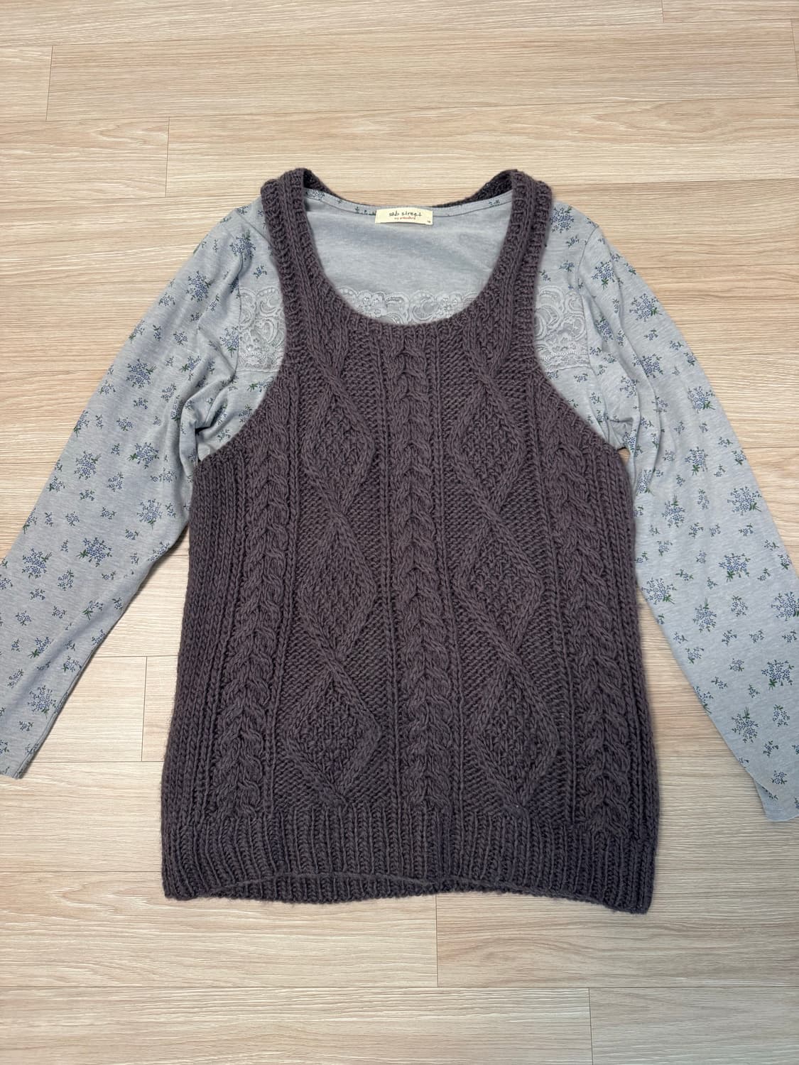 빈티지 모리걸 니트조끼 + 티셔츠 상품이미지1