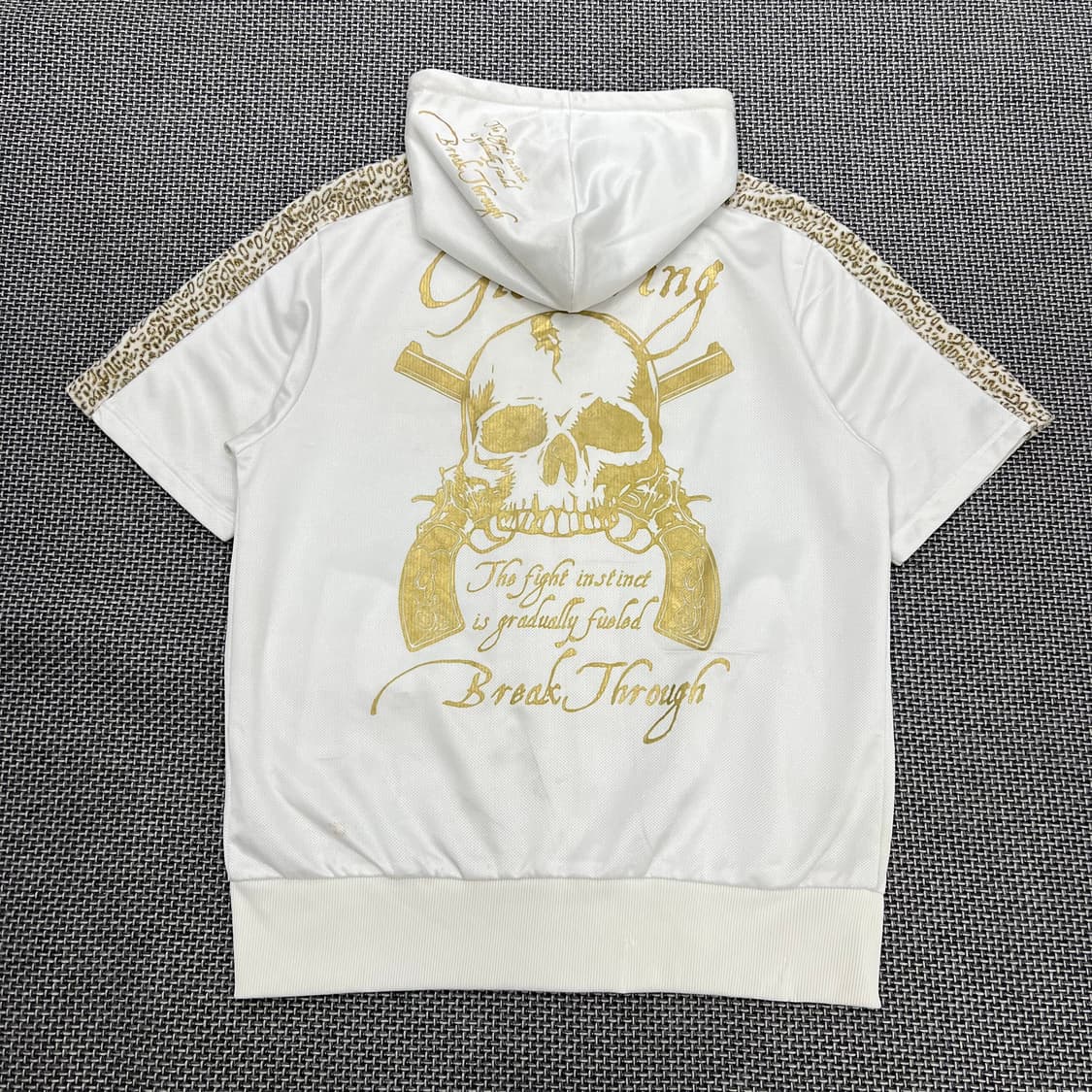 빈티지 갸루 레오파드 스컬 반팔후드져지 상품이미지5