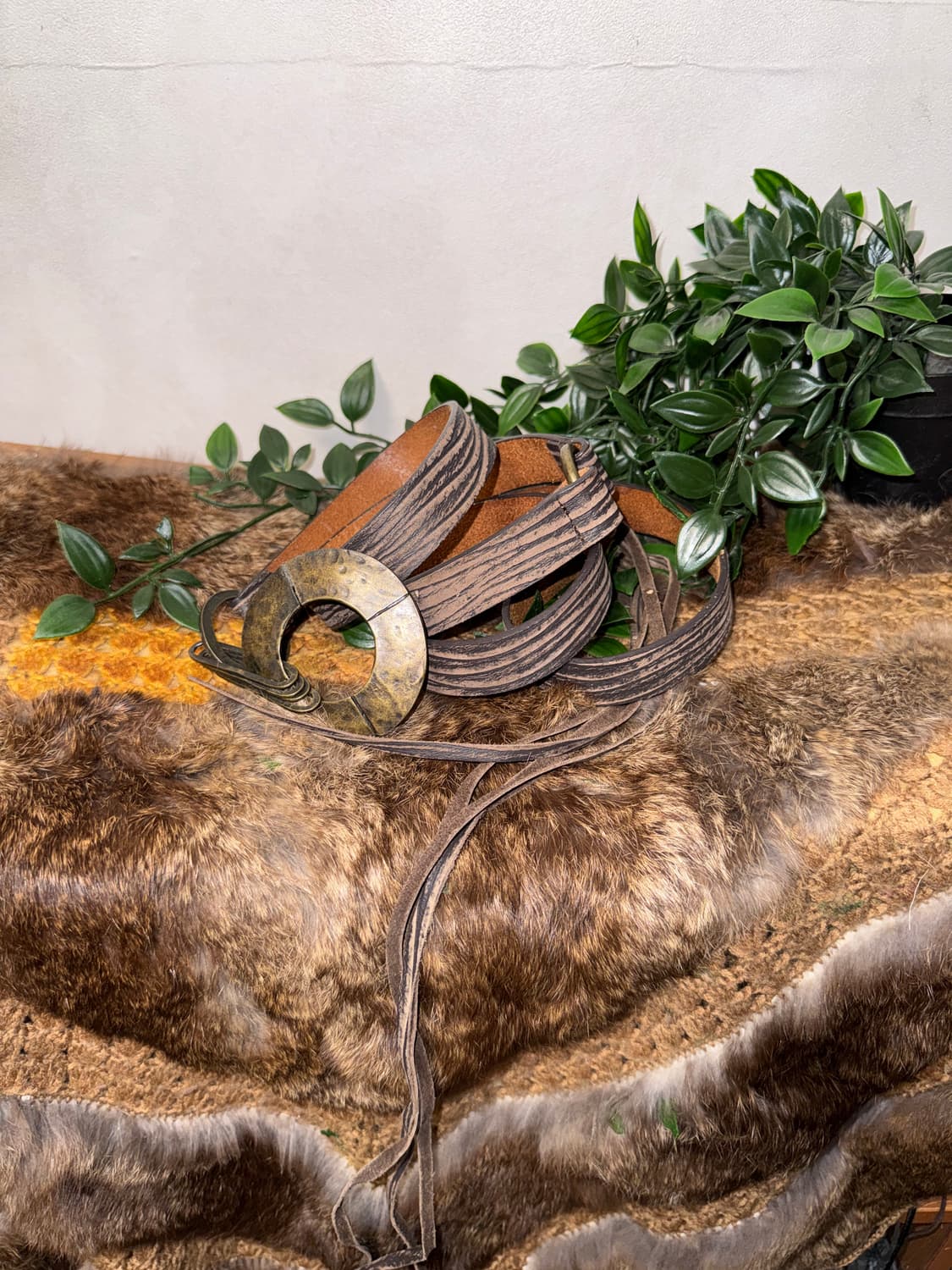 Brown antique wood washing strap belt 상품이미지2