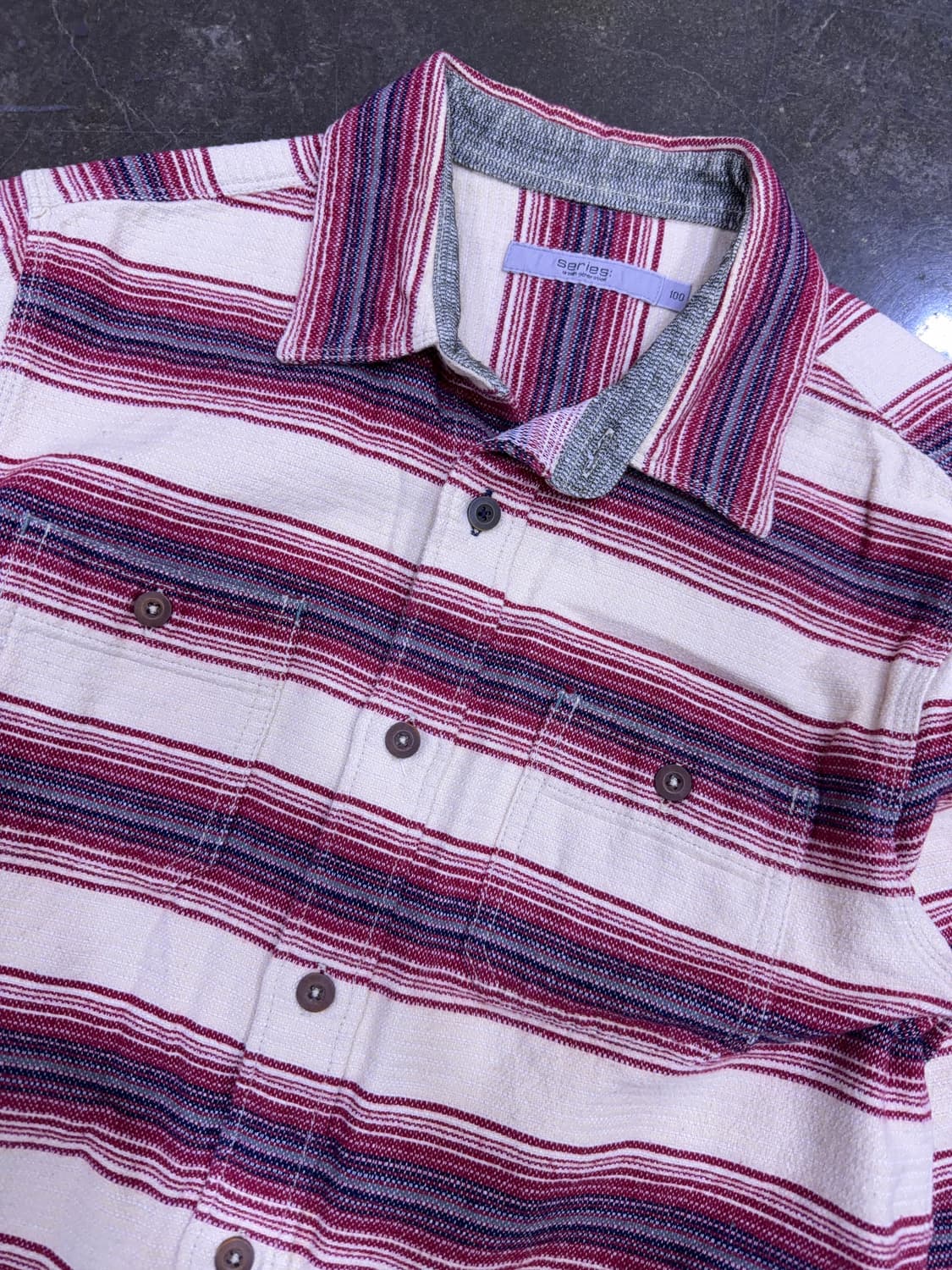 시리즈 에스닉 투포켓 스트라이프 베이지 레드 캐쥬얼 셔츠 100 상품이미지4