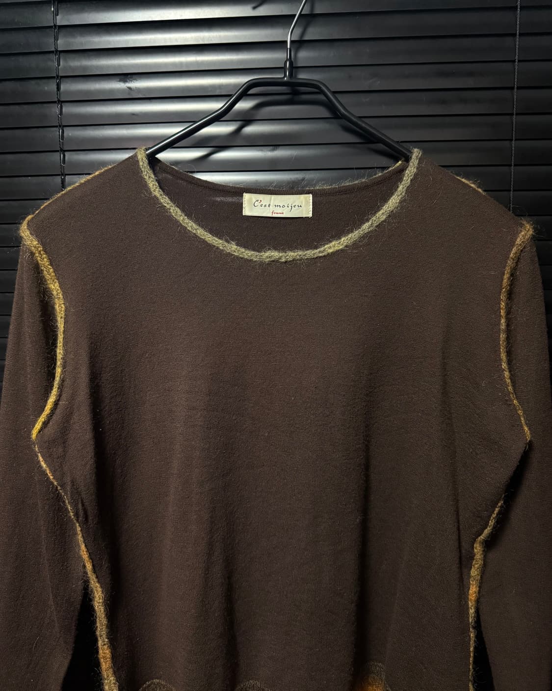 Cest moijeu 브라운 스트라이프 에스닉 웨스턴 울 니트 긴팔 갈색 상품이미지3