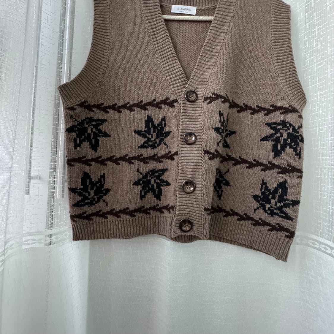 예쁜 브라운 빈티지 스타일 니트 조끼 프리 상품이미지5