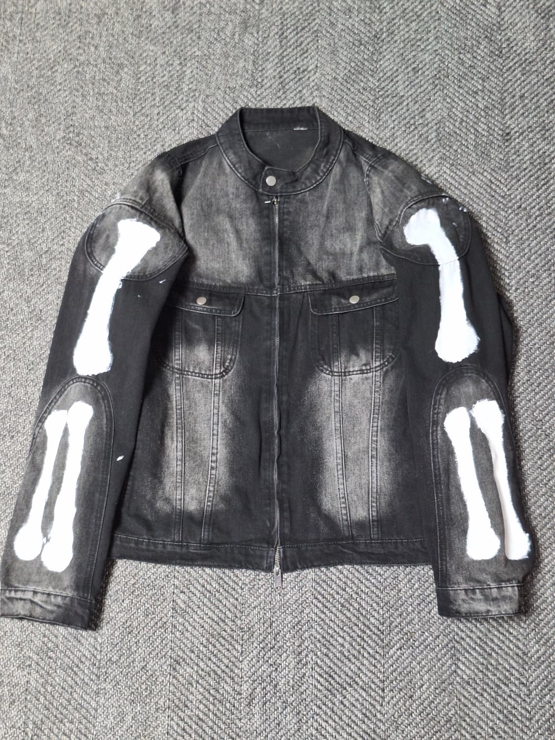 빈티지 자체제작 해골 본 스타일 바이커 데님 자켓 상품이미지2
