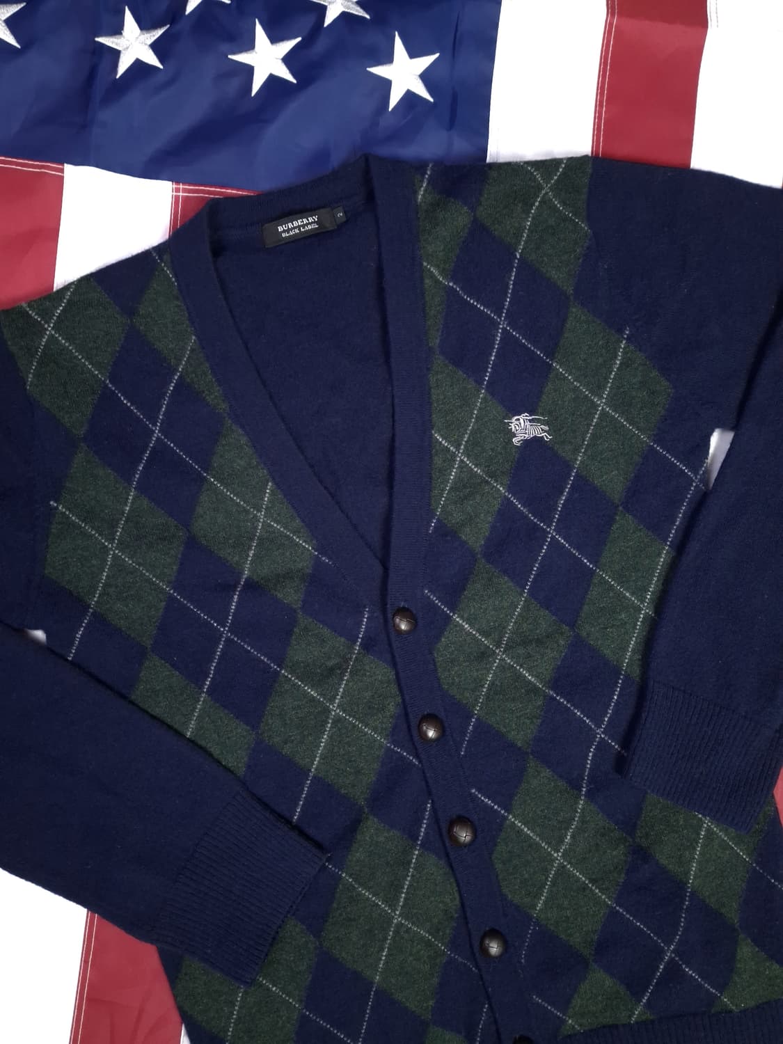 특A 알본판 버버리 블랙라벨 아가일 패턴 울 가디건 상품이미지2