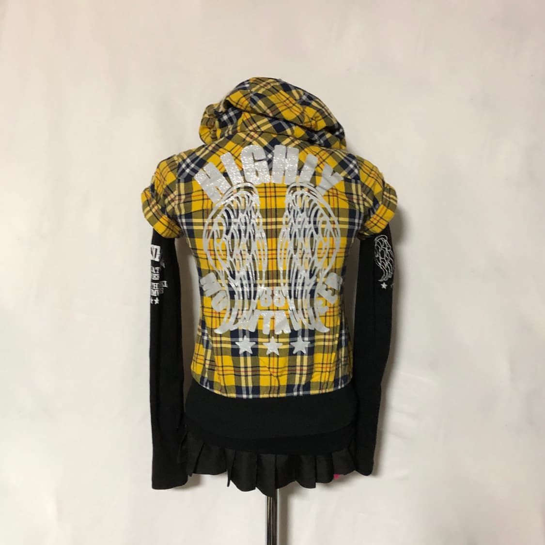 날개 레터링 체크 후드 집업 옐로우 상품이미지5