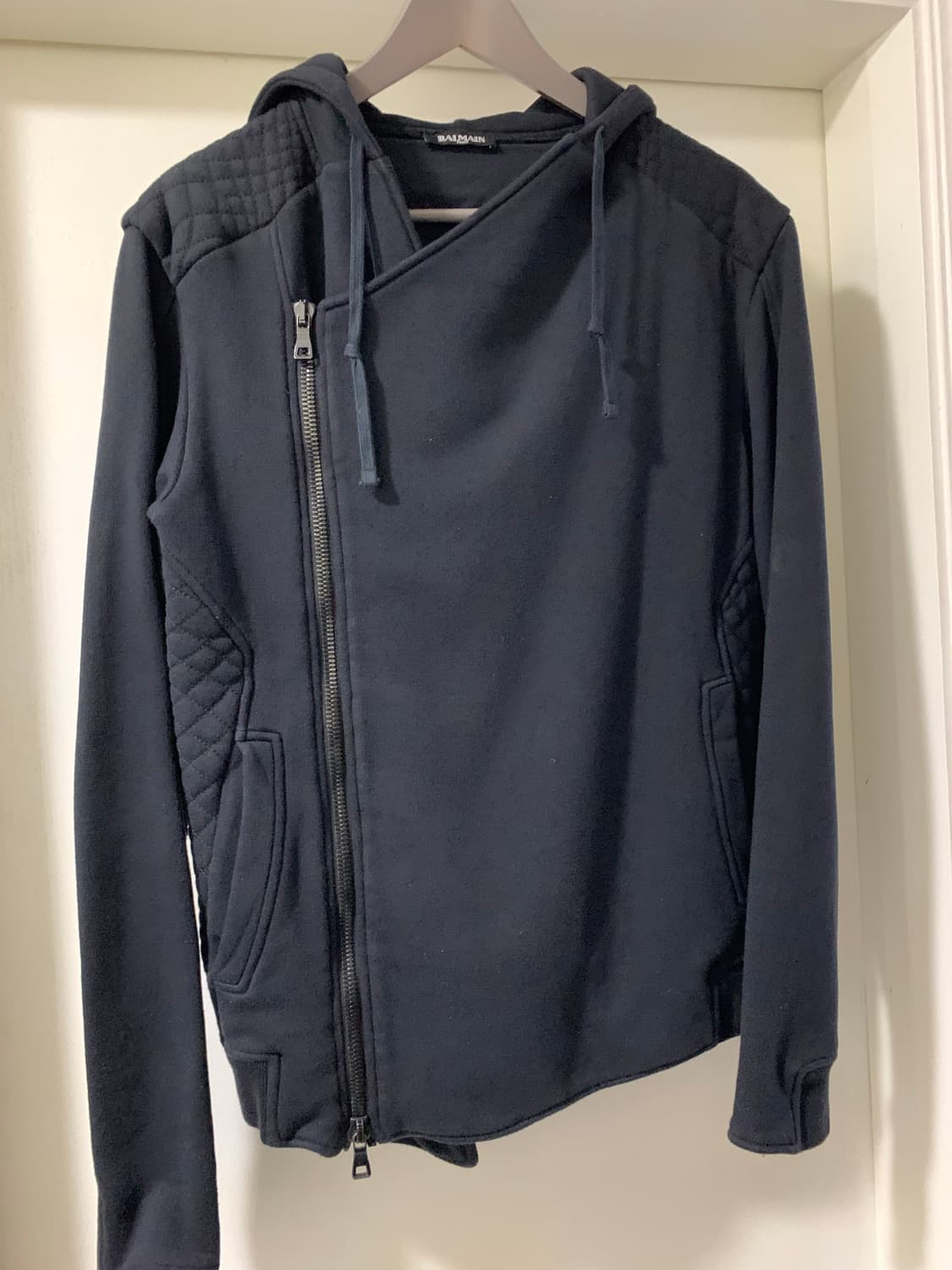 발망 / 사선 바이커 후드 집업 / XS (95~100) 상품이미지1