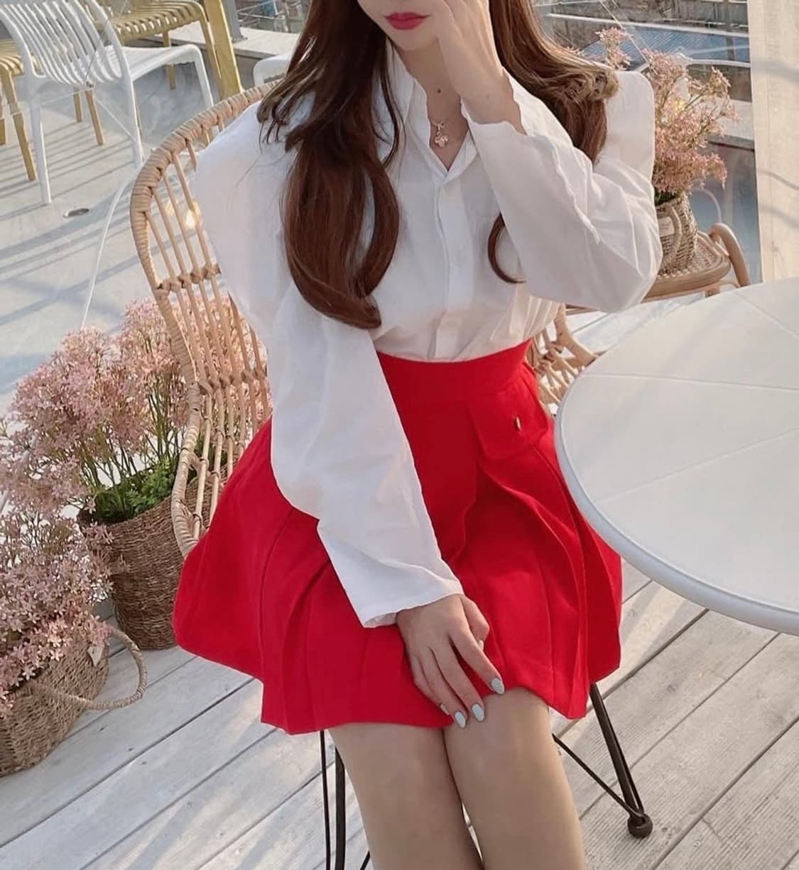 하트단추 레드스커트 상품이미지6