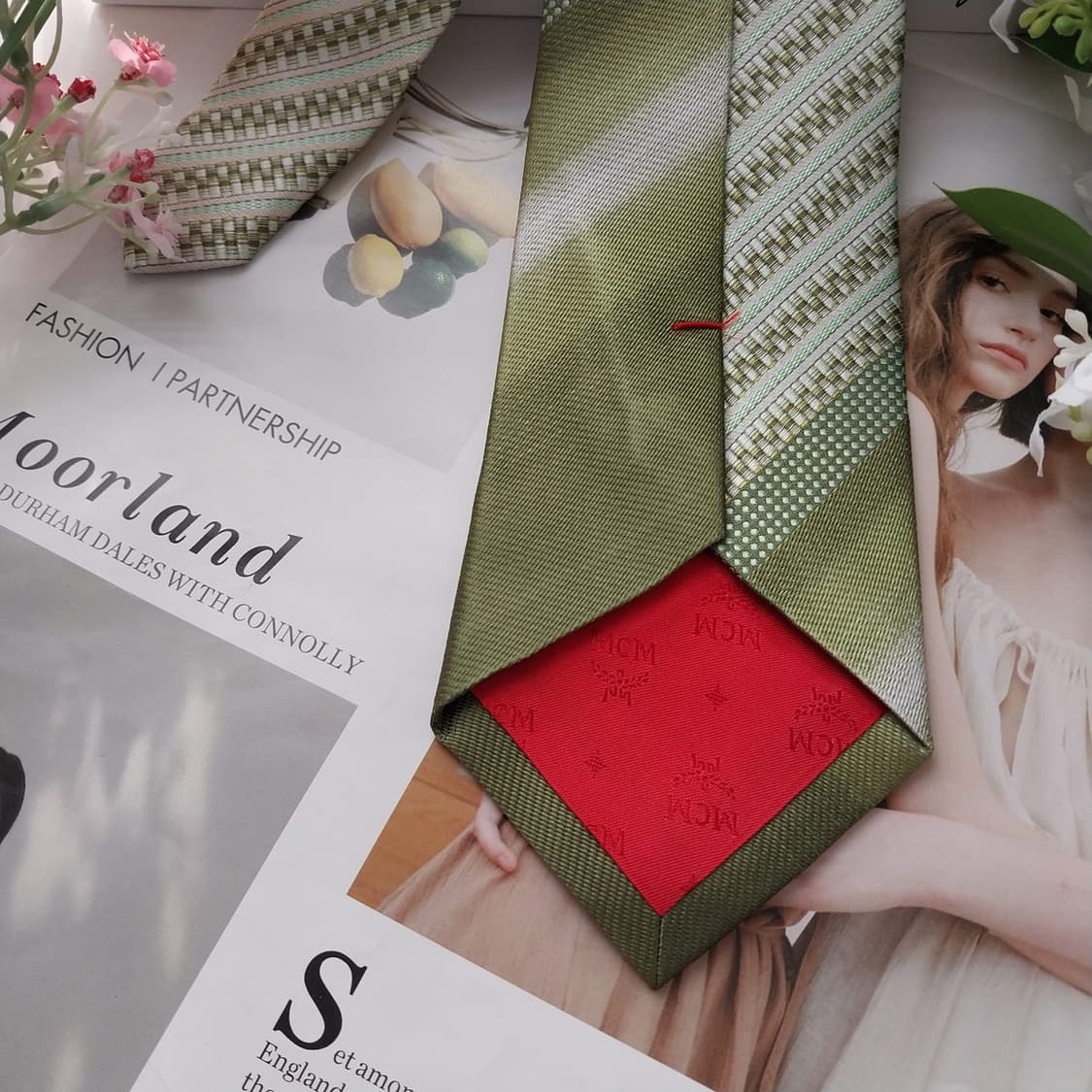 MCM 실크 그린 스트라이프 텍스처 넥타이 8.7cm A+등급 K1608 상품이미지7