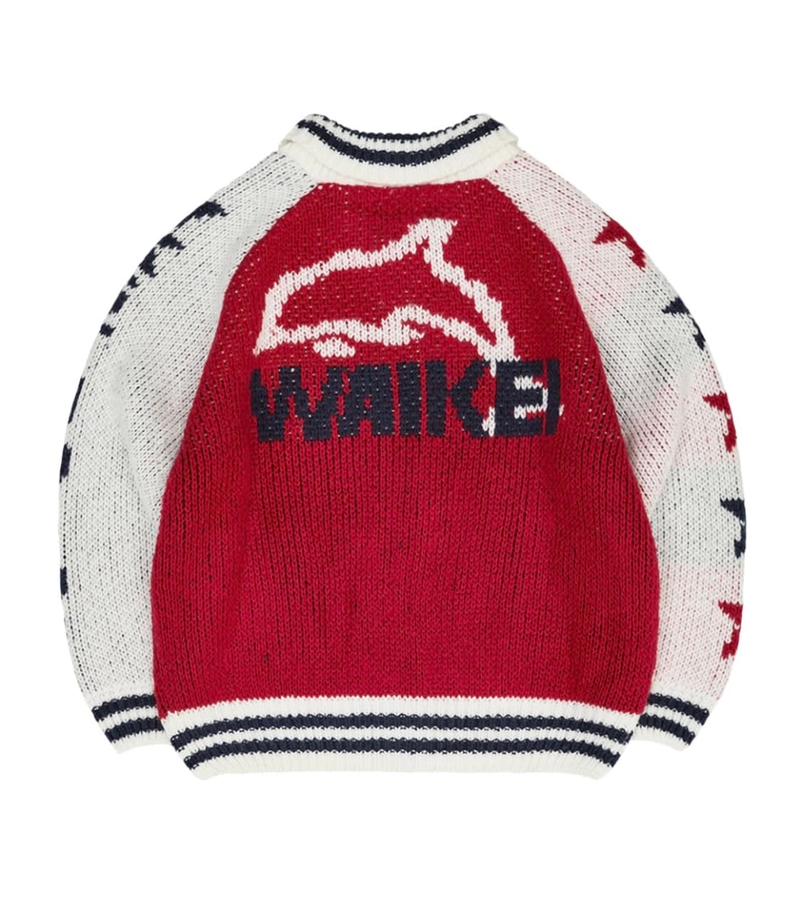 [새제품] 와이케이 waikei 돌핀 스타 로고 집업 헤비 가디건 레드 상품이미지2