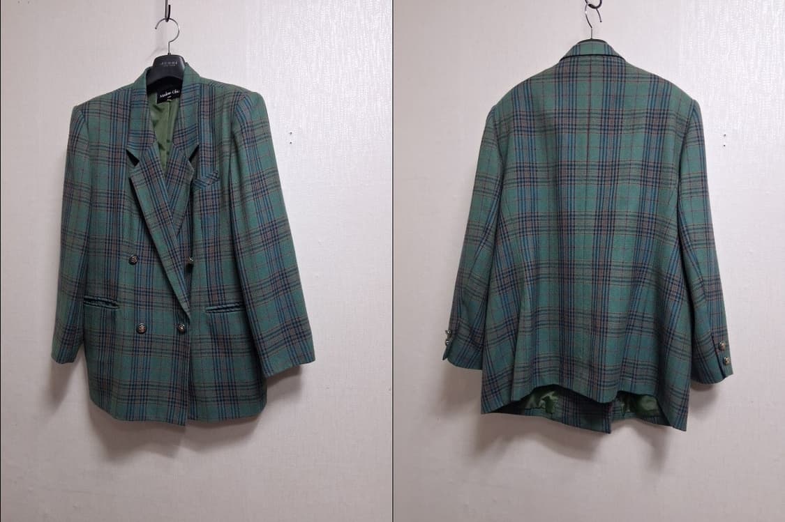 Madam Chic 일본구제 100%순모 그린체크 레트로체크 순모울쟈켓  상품이미지3