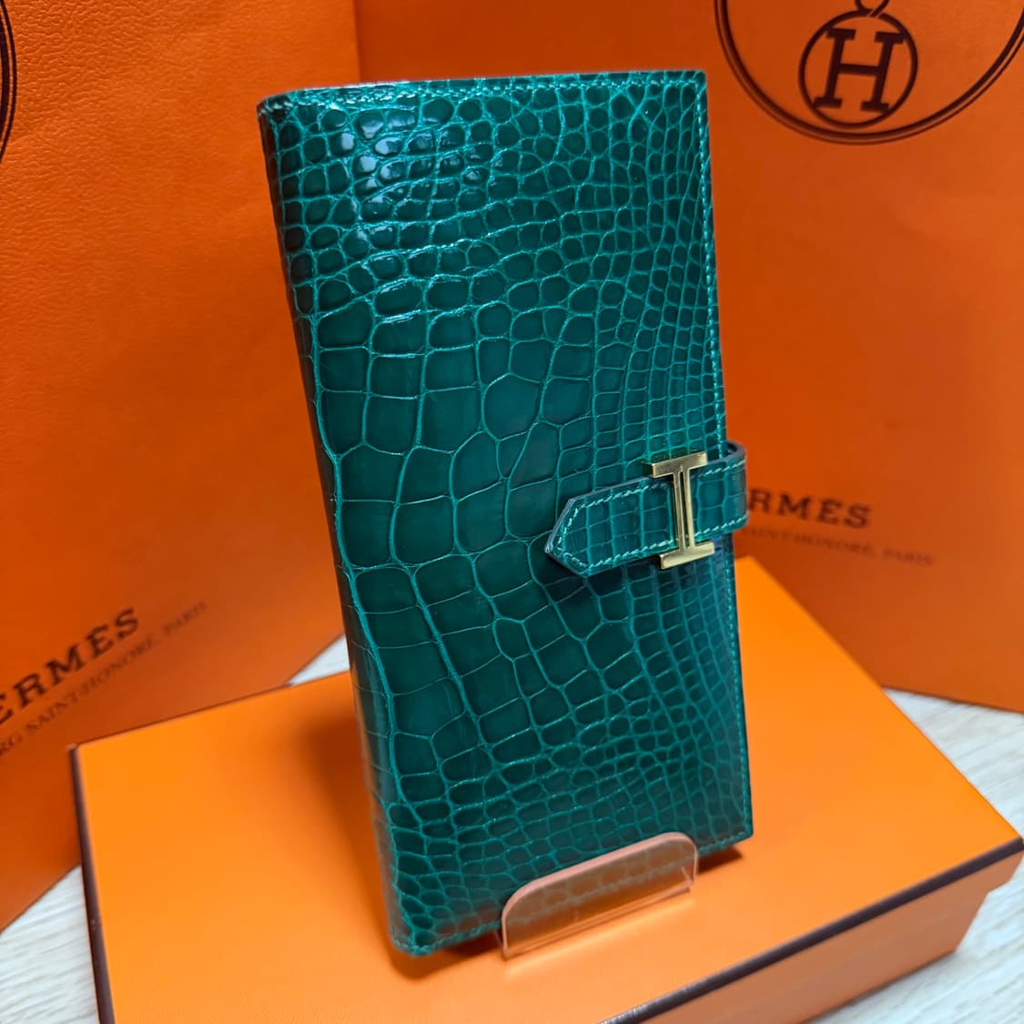 [S급/OS] 에르메스 베안 와니 크로커다일 장지갑 그린 풀구성 상품이미지2