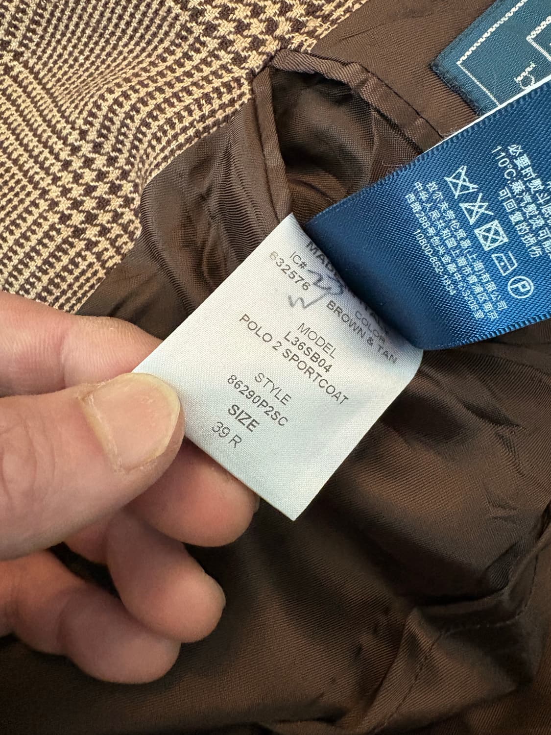 폴로 메이드인이태리 글랜체크 자켓 39R 상품이미지3