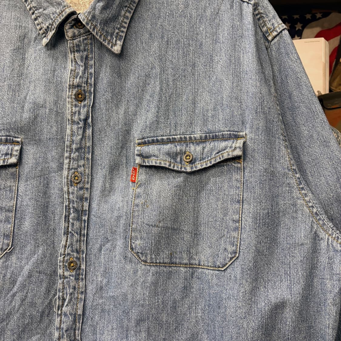 90s 리바이스 스티치라인 데님 워크셔츠 스틸버튼 레드탭 N720 상품이미지5